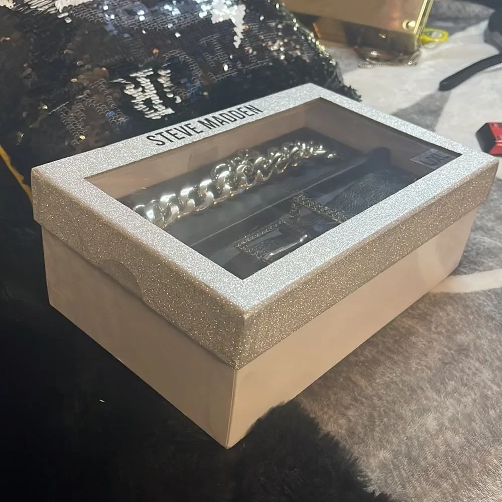 2 steve madden bling chain belt set in glitter gift box- L/XL nwt/nip